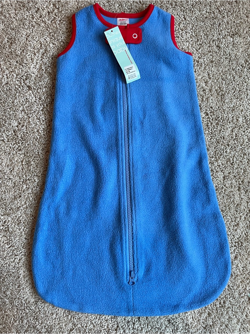 Zutano Blue Fleece Sleep Sack with Red Trim